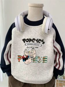 Cute Popeye Letter Printed Round Neck American Style Striped Contrast Plush Hoodie