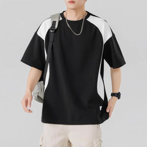 Summer Short Sleeve T-Shirt Mens Cooling Half Sleeve round Neck Youth Student New Style Body Shirt Color Block Design Polyester Fiber
