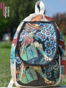 Yunnan Ethnic Style Double Shoulder Bag Embroidered Elephant Peacock Canvas Large Capacity Backpack for Youth Daily Use