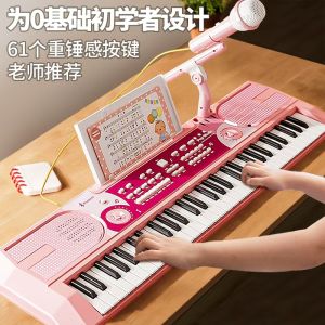 Childrens 61-Key Electronic Piano Toy Birthday Gift Little Girl Toy Piano Multi-Function Microphone Beginner Friendly