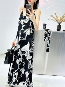 Summer New plus Size Floral Print Maxi Dress Womens Loose Commute Slimming Long Beach Holiday Dress High Waist A-Line Skirt