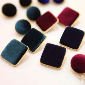 Versatile Square Velvet Earrings Gold Thread Button Corduroy Ear Studs Fashionable Jewelry Natural Zirconia European Style