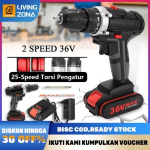 Bor Baterai Cas Komplit 36VF Bor Tangan Listrik Mesin Bor Baterai Bolak Balik Mesin Bor Cas 2baterai 2 Kecepatan Bor Cas Murah Bor Tembok Bor Beton Bor Kayu Bor Metal Cordless Drill With 2 Baterai/Kasus/Charger
