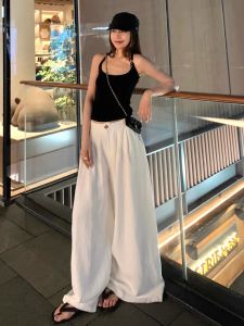 Quần Ống Rộng Bằng Vải Lanh Trắng Dài Thường Ngày Cho Nữ Cỡ Lớn Quần Dài Đến Sàn Dáng Rộng Thoải Mái Thời Trang Mùa Hè