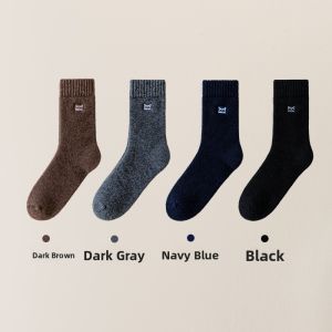 miiow | Thickened Woolen Mens Winter Socks Mid-calf Fleece Lined Floor Socks Warm Sleep Long Socks Catman Brand Xz-YM035 Two Pairs Set