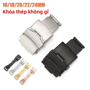 Dây Đeo Đồng Hồ Bằng Thép Không Gỉ Khóa 18/20/22MM Khóa Gấp Đôi Nhấn Bạc Đen Dây Đeo Đồng Hồ Bộ Công Cụ Sửa Chữa