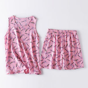 Summer Womens Artificial Cotton Cotton Sleeveless Tank Top Shorts Pajamas Pajama Pants Suit Loose plus Size Homewear