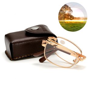 Folding Presbyopia Glasses with Box for Men and Women Retro Metal Framed Glasses