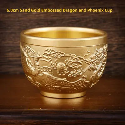 Bronze Relief Hundred Happiness Cup Vintage Dragon And Phoenix Cup Decorative Ornaments Handmade Chinese Style Living Room Decor