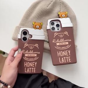 3D Coffee Cup Cartoon Bear Soft Silicone Case for IPhone 17 16 15 14 13 Pro Max 17Pro I17 ProMax Funny Shockproof Phone Cover