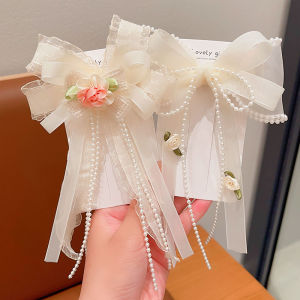 Princess Style Hair Clip with Butterfly Knot Netting Sash Flower for Girls Childrens Accessories Sweet Princess Back Top Clip Headwear