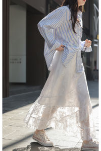 Elegant White Lace Mid-Length Skirt Slim A-Line High-Waisted Dress