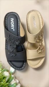 Sandal Wanita Wedges Ivory 6cm Slip On Cantik  Import SL28-W28