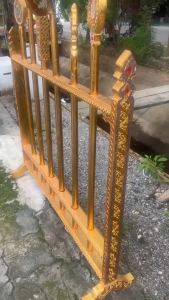 เครื่องสูง ราชกุธภัณฑ์ ปิดทอง ไม้สัก ยาว 115xกว้าง 25xสูง130cm เครื่องสูงเทียมยศ เดินเส้นปิดทองคำเปลว ส่องประกายสุกปลั่ง ประดับกระจกหลากสี เครื่องบูชาพระ 6ชิ้น แบบล้านนา