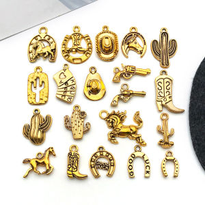20pcs New Western Cowboy Set in Antique Silver & Gold (1pc per Design) - Perfect for Crafting Necklaces Bracelets & Earrings"