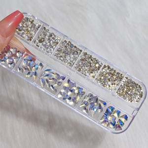 12Grids 3D Emerald Green Nail Art Rhinestones Mixed Round/Heart/Butterfly Glass Diamonds Nails Charms Manicure Decorations Gems