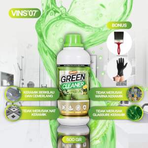 GREEN CLEANER 500 GRAM | BONUS KUAS DAN SARUNG TANGAN | VINS 07 PEMBERSIH KAMAR MANDI DAN TOILET | MEMBERSIHKAN KERAMIK KAMAR MANDI ALUMINIUMSTAINLESSTORNPLASTIK WAHSTAFEL URINOIRBATHTUBE SHOWER STALL