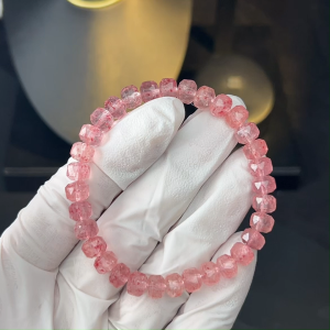 TIMESWIND Natural Original Strawberry Quartz Crystal Pink Cutting Beaded 7mm Bracelet for Women Fashion Jewelry with Certificate