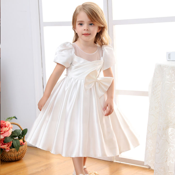 FSMKTZ Bow Baby Girls Dress Toddler Newborn White Baptism 1st