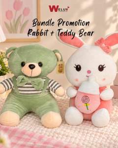 40CM Rabbit Plush Toy + Teddy Bear Bundle