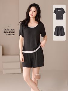 MiiOW | ชุดนอนผ้าไหมน้ำแข็งสำหรับผู้หญิง Catman 2025 ฤดูร้อน แขนสั้น กางเกงขาสั้น ชุดอยู่บ้าน ชุดกีฬา แขนสั้น คอกลม ลำลอง