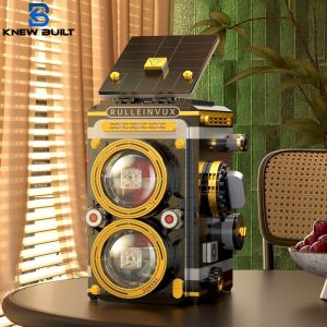 Retro Camera Building Blocks with Theatre Scene Toys LED Light Stage Nostalgic Camera Home Office Decor Perfect Gift for Kid