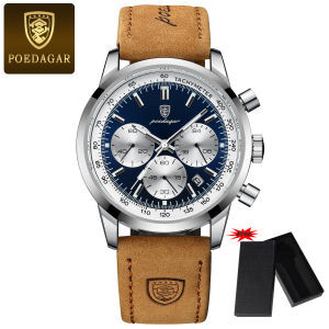 【With Box】POEDAGAR Fashion Mens Watches Luxury Brand Male Business Luminous Calendar Leather Strap Quartz Waterproof Watches Clock Gifts 921P