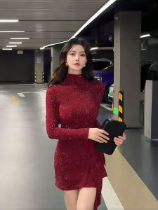NINGXI | Shiny Sparkle Collared Short Dress