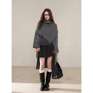 YIKEXIAOYEMEI | Áo Khoác Tweed Xám Trung Dài cho Phụ Nữ Mùa Đông