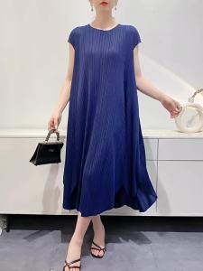 L-779# One Size (45-75kg) Summer Pleated Dress WomenS Loose Plus Size Irregular Mid-Length Flab Hiding