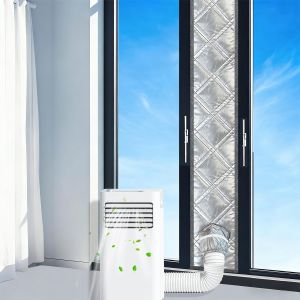 Padded Portable AC Window Seal Kit Silver Coated Sliding Window Vent Cloth for Air Conditioner Exhaust Hose Insulation