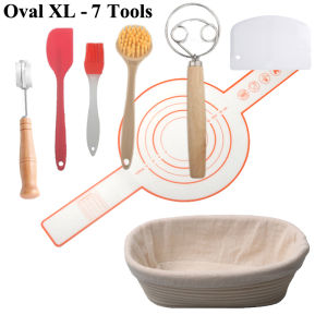Bread Basket Set Kitchen Banneton Natural Rattan Basket With Linen Cover 7 Pcs Tools Sourdough Baking Tool Bread Proofing Basket