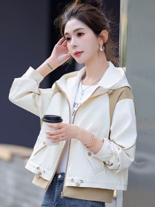 Áo Khoác Nữ Ngắn Thường Ngày Mùa Xuân 2025 Áo Khoác Gió Có Mũ Trùm Đầu Đa Năng Áo Khoác Cotton Pha Trộn Thiết Kế Mới