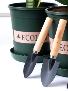 ( CÁN NGẮN CÓ KHẮC VÒNG TRÒN ) bộ dụng cụ làm vườn 3 món cán gỗ mini bộ 3 món xẻng làm vườn