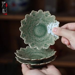 Antique Yue Kiln Celadon Carving Chinese Tea Coaster