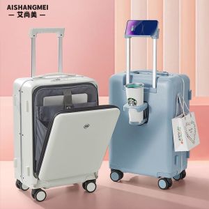 Womens Luggage Front Opening Carry-On Suitcase Durable Multi-Functional 20 Inch 24 Inch Rolling Bag with Universal Wheels