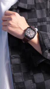 Sunlifex Jam Tangan Pria Tali Kulit Multifungsi Bisnis Mode Persegi Dial Jam Tangan Cowok Original