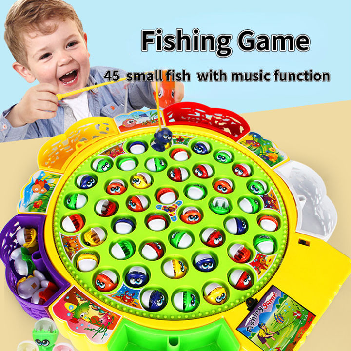 Kids Fishing Game Toy Electric Music Rotating Catch Magnetic Fish Toys Set  Gift