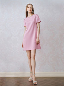 OBBagliato Spring 2025 Womens Pink Rhinestone Three-acetate round Neck Dress Elegant Commute Style Midi A-line Skirt Dress