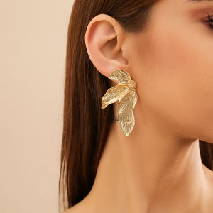 IngeSight.Z Vintage Metal Geometric Leaf Stud Earrings for Women Punk Exaggerated Gold Color Earrings Party Jewelry Gifts