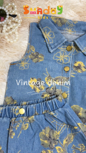 Sundaykids Girls Denim sleeveless top with floral print and matching skirt with elastic waist.