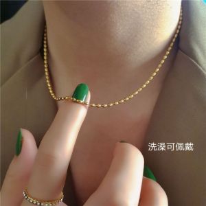 Titanium Steel Beaded Necklace Womens Fashion Simple Minimalist Style Pearl Lockbone Chain Jewelry Accessory Trendy High-End Feeling