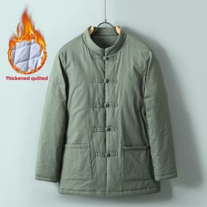 Feng Tang Chinese Style Thickened Cotton Padded Jacket with Stand Collar And Button Closure Warm Winter Outerwear for Men