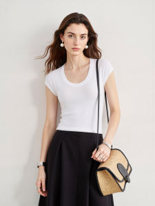 Basic House | Plain Color U-neck Thin Tencel Summer Simple Flared-sleeve Womens T-shirt