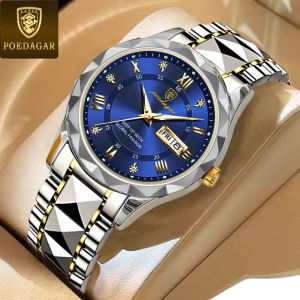 Swiss certification POEDAGAR business watch for men waterproof original 2024 new fashion tungsten steel strap dual calendar luminous display watch