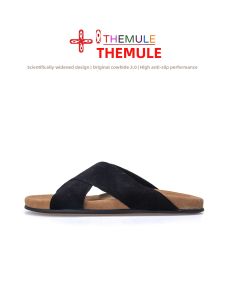 THEMULE | Arch Support Genuine Leather Cross Strap Summer Slippers