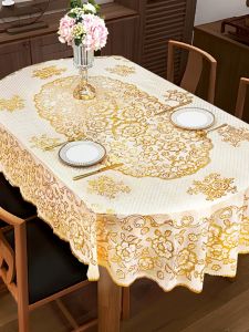 ผ้าคลุมโต๊ะพิมพ์ลายดอกไม้ PVC ทรงอvale ป้องกันน้ำ ป้องกันความร้อน ไม่ต้องซัก สำหรับใช้ในบ้านและโรงแรม ผ้าคลุมโต๊ะระดับไฮเอนด์