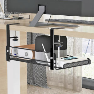 Desk Cord Storage Rack No Drill Under Table Management Tray Metal Office Desk Wire Organizer High Load-Bearing with Clamps