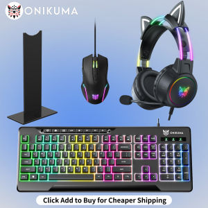 ONIKUMA Gaming Headset with Dynamic RGB Light Detachable Cat Ears Mouse Holder Esports Package Wired Headphones with Mic for PC