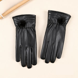 Winter Gloves For Women Genuine Leather Gloves Outdoor Cycling Black Real Sheepskin Keep Warm Driving Motorcycle Gloves
